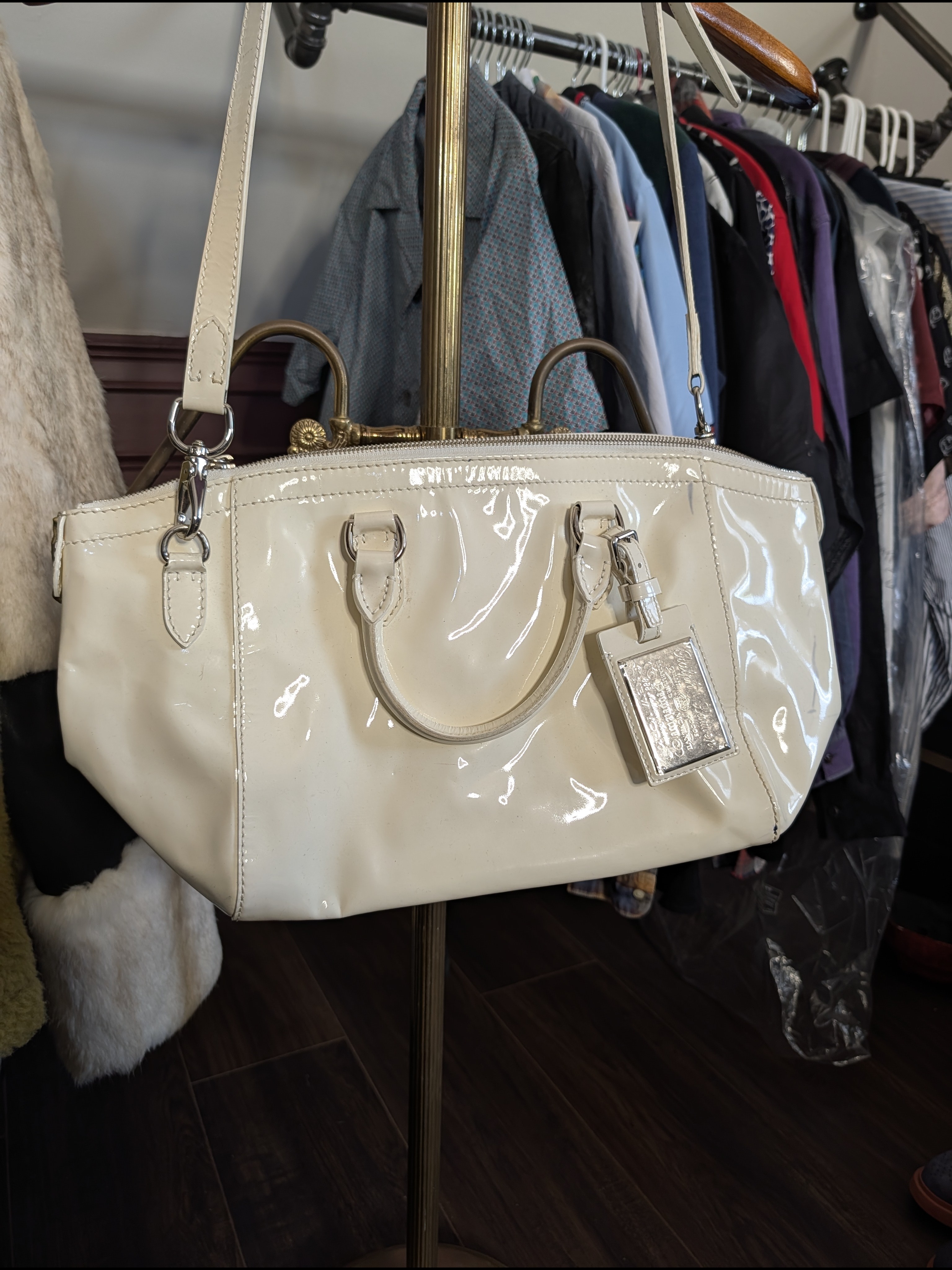 Ralph Lauren Purple Label Mainline Collection Italycream Patent Leather Handbag